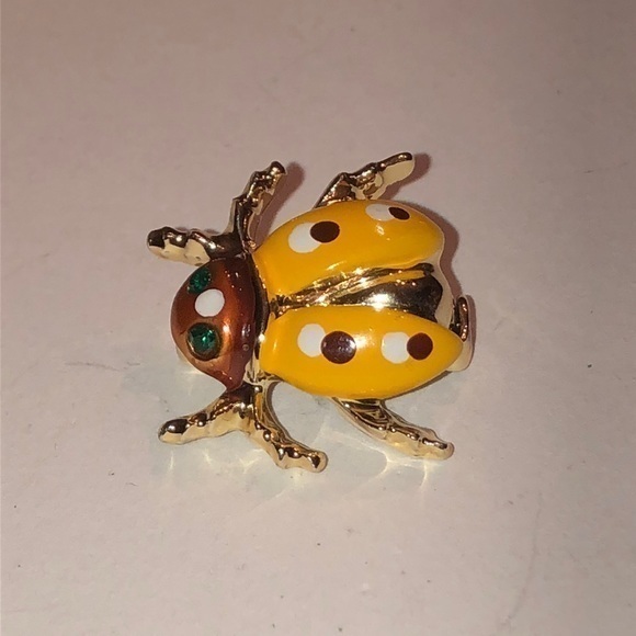 Vintage Jewelry - Vintage Gold Tone Yellow Enamel Lady Bug Brooch Shoulder Pin